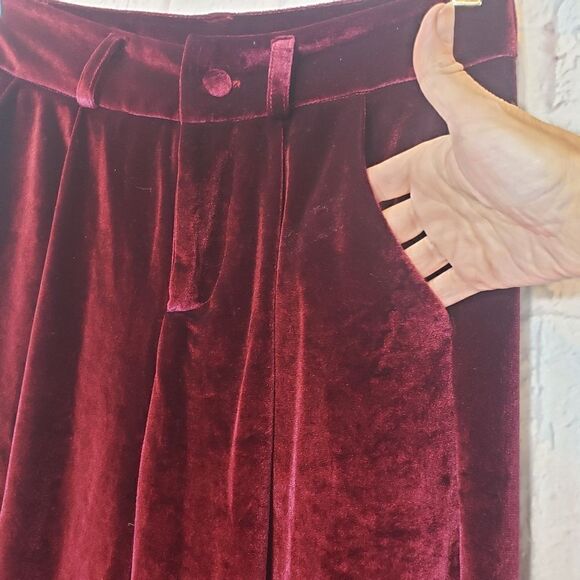 YFFS FASHION STUDIO Narcissus Ego Burgundy Velvet High-Rise Trousers Petite Medi - Picture 3 of 11